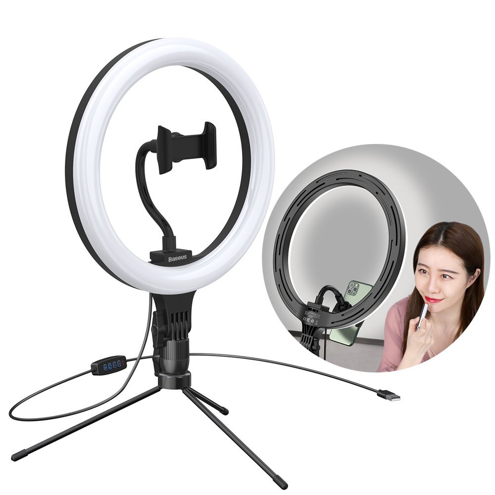 Statyw wysignik selfie Baseus fotograficzna lampa piercie LED 10 cali CRZB10-A01 czarna SAMSUNG GT-S6500D Galaxy Mini 2
