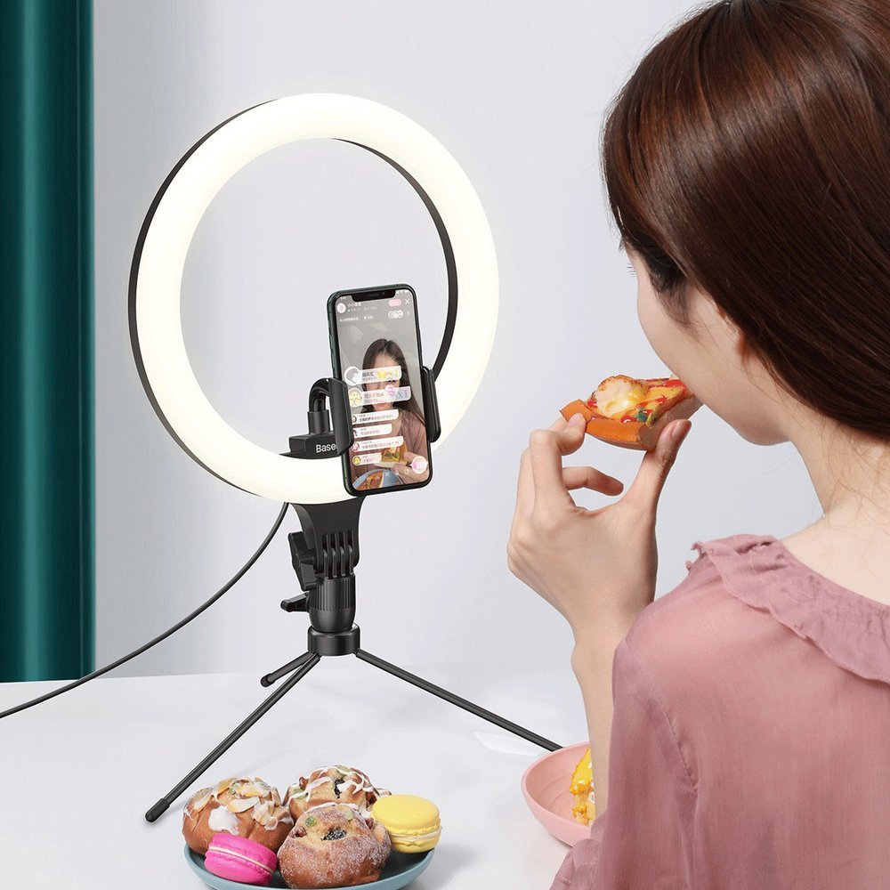 Statyw wysignik selfie Baseus fotograficzna lampa piercie LED 10 cali CRZB10-A01 czarna MOTOROLA Moto G 5G 2022 / 7
