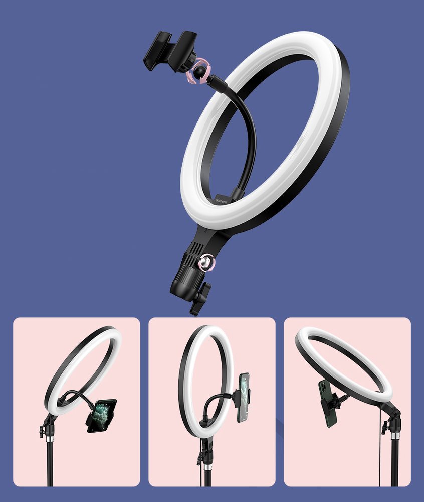 Statyw wysignik selfie Baseus fotograficzna lampa piercie LED 10 cali CRZB10-A01 czarna NOKIA G22 / 9