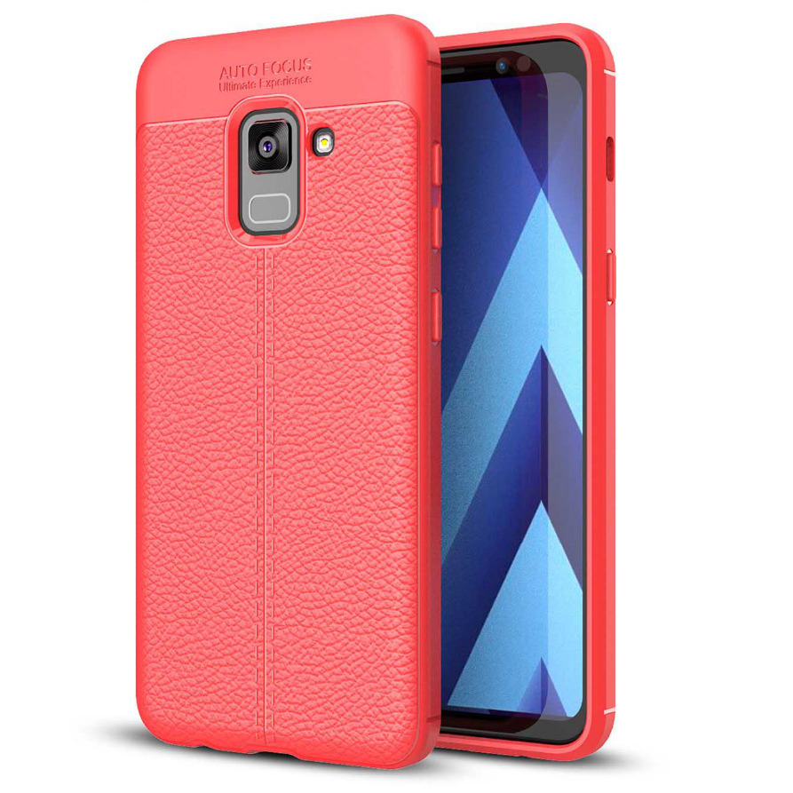 Pokrowiec etui imitacja skry Lux Case Skin czerwone SAMSUNG Galaxy A8 2018