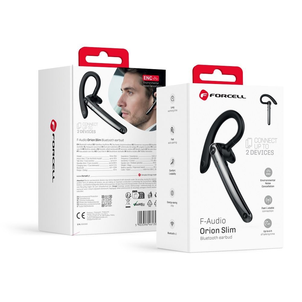 S�uchawka bluetooth Bluetooth Forcell Orion Slim BT 6.0 ENC czarna SAMSUNG Galaxy A72 5G