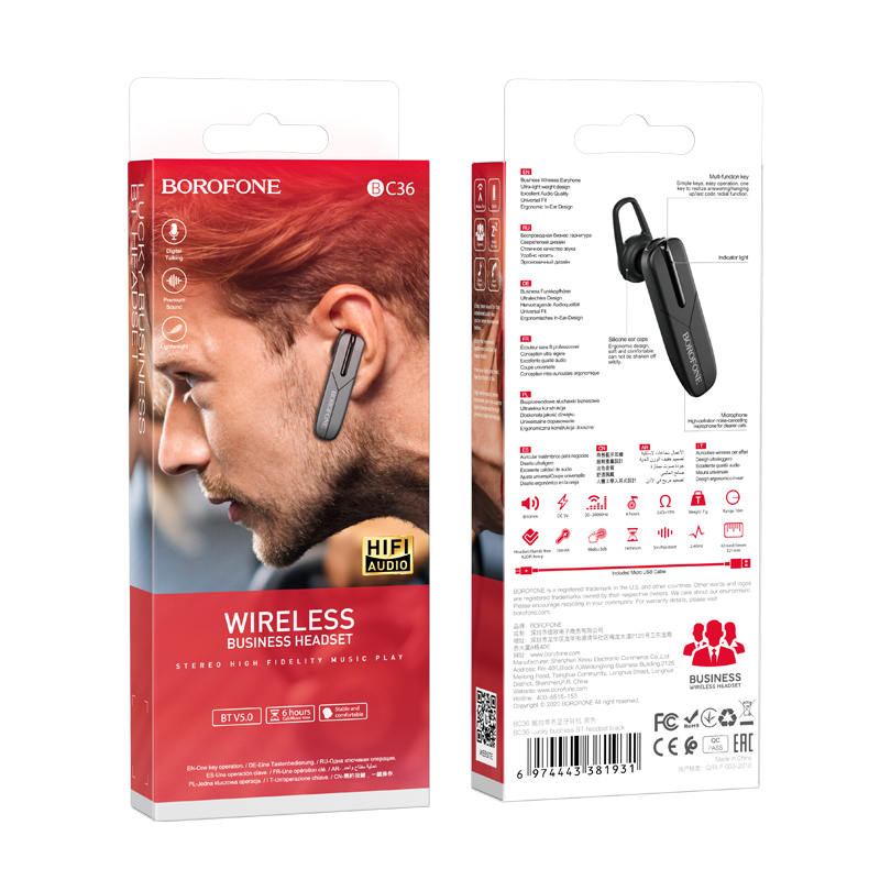 Słuchawka bluetooth Borofone BC36 Lucky Czarna Oppo A6 Pro 5G / 5 Słuchawka bluetooth Borofone BC36 Lucky Czarna Oppo A6 Pro 5G / 5