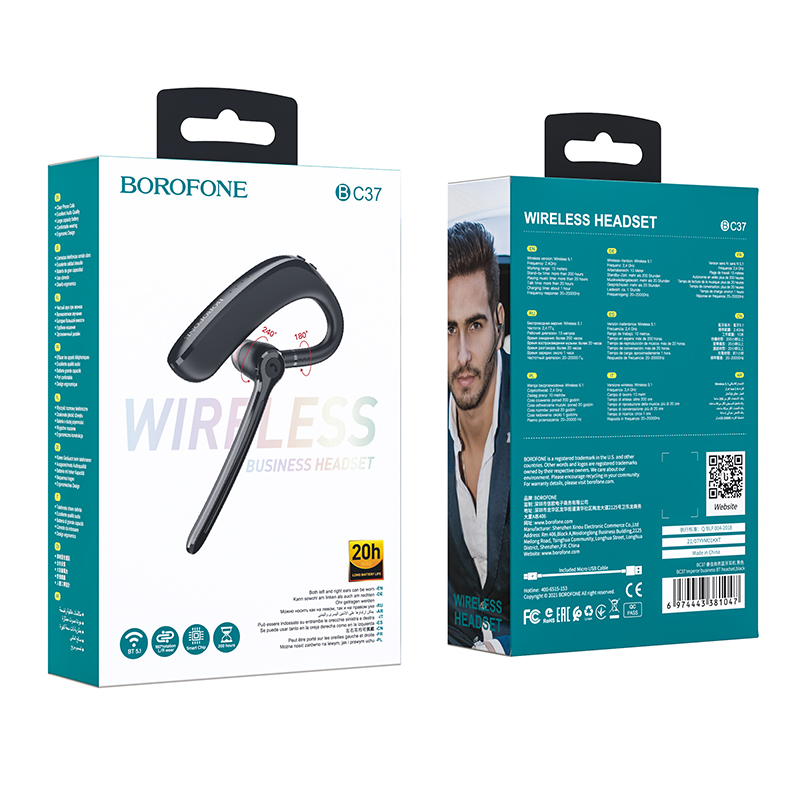 Słuchawka bluetooth Borofone BC37 Imperor Czarna Oppo A74 5G / 5 Słuchawka bluetooth Borofone BC37 Imperor Czarna Oppo A74 5G / 5