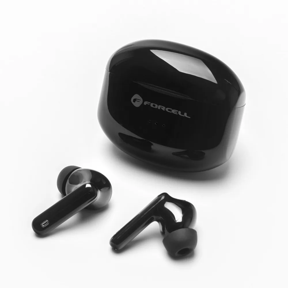 Suchawki Forcell F-audio douszne TWS CLEAR Sound czarne APPLE iPhone 15 / 7