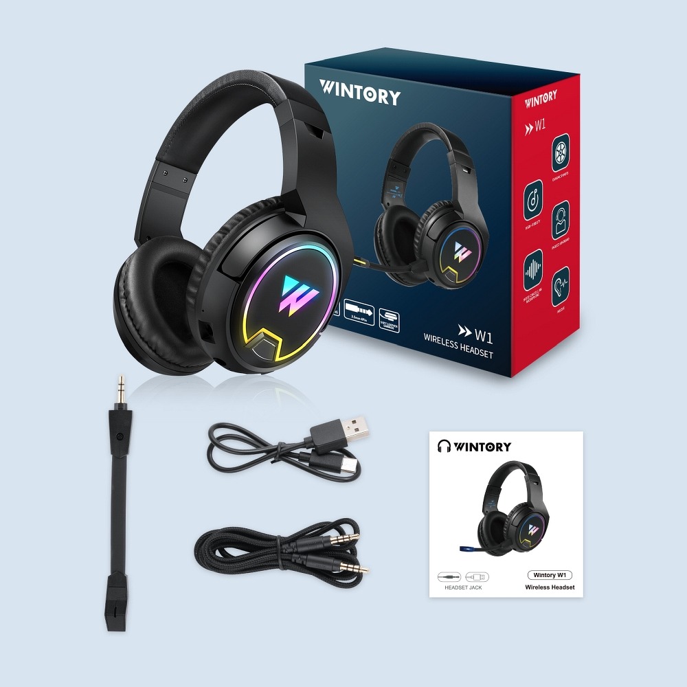 Suchawki Bezprzewodowe Gamingowe 3D Stereo Sound z Mikrofonem Wintory W1 Czarne HTC Wildfire E2 Play / 9