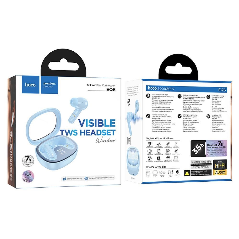 Słuchawki bezprzewodowe douszne Hoco TWS EQ6 niebieskie SAMSUNG Galaxy A6 / 3 Słuchawki bezprzewodowe douszne Hoco TWS EQ6 niebieskie SAMSUNG Galaxy A6 / 3