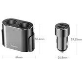 Ładowarka samochodowa Baseus CRDYQ-01 2x USB + 2x gniazdo zapalniczki czarna TCL 10 5G / 7