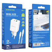 Ładowarka sieciowa Borofone BN7 QC 20W Typ-C na Lightning biała APPLE iPhone 11 Pro / 10