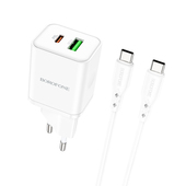 adowarka sieciowa Borofone BN7 USB Typ-C QC 3.0 PD 20W z kablem Typ-C biaa do Infinix Note 40