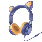 Suchawki HOCO nagowne z mikrofonem W36 Cat Ear granatowe do NOKIA C31