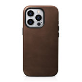 Pokrowiec etui skrzane iCarer Oil Wax Premium Leather Case brzowe do APPLE iPhone 15