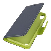 Pokrowiec etui z klapk� na magnes Fancy Case granatowo-limonkowe do HTC Desire 630
