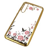 Pokrowiec etui silikonowe Diamond Kwiaty z�ote do HUAWEI P20 Pro