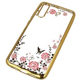 Pokrowiec etui silikonowe Diamond Kwiaty z�ote do HUAWEI P20