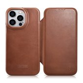 Pokrowiec etui skrzane z klapk iCarer CE Oil Wax Premium Leather Folio Case brzowe do APPLE iPhone 14 Pro