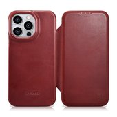 Pokrowiec etui skrzane z klapk iCarer CE Oil Wax Premium Leather Folio Case czerwone do APPLE iPhone 14 Pro