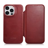 Pokrowiec etui sk�rzane z klapk� iCarer CE Oil Wax Premium Leather Folio Case czerwone do APPLE iPhone 14 Pro Max