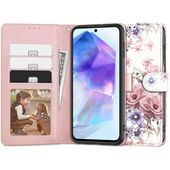 Pokrowiec etui z klapką Tech-protect Wallet Czarne Blossom flower do SAMSUNG Galaxy A55 5G