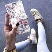 Pokrowiec etui z klapką Tech-protect Wallet Czarne Blossom flower SAMSUNG Galaxy A55 5G / 5