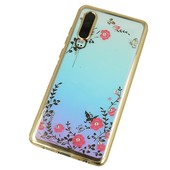 Pokrowiec etui silikonowe Diamond Kwiaty z�ote do HUAWEI P30