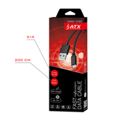 Kabel USB 2m microUSB sznurkowy czarny do ALCATEL One Touch Pixi