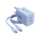�adowarka sieciowa Forcell VT-60 F-Energy AVS 60W GaN III Crystal Color 2xUSB-C + kabel 1 m jasnoniebieska do SAMSUNG Galaxy A21s