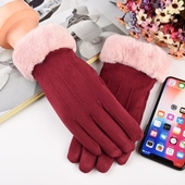 Rkawiczki dotykowe z futerkiem bordowe do Xiaomi Redmi A1