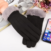 Rkawiczki dotykowe z futerkiem czarno-szare do Xiaomi Redmi Note 8 2021