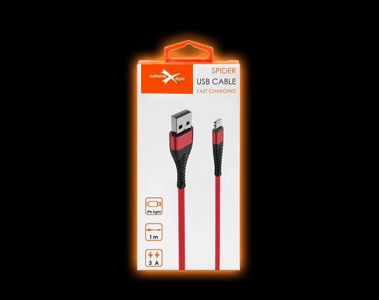 Kabel USB eXtreme Spider 3A 1m Lightning czerwony APPLE iPhone 8 / 2