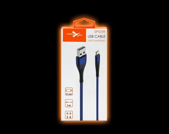 Kabel USB eXtreme Spider 3A 1m Lightning niebieski APPLE iPhone 14 Plus / 2