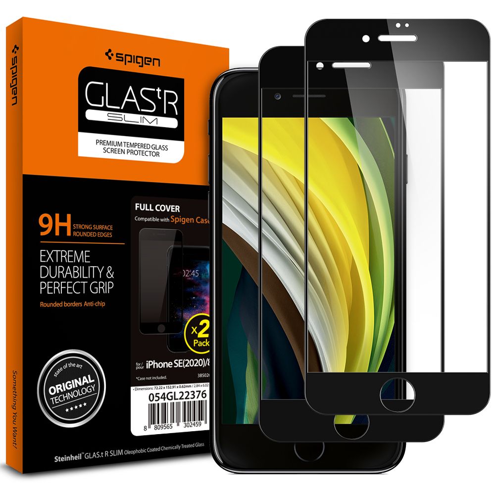 Szko hartowane Spigen Glass FC 2-pack /se 2020 Czarne APPLE iPhone 7