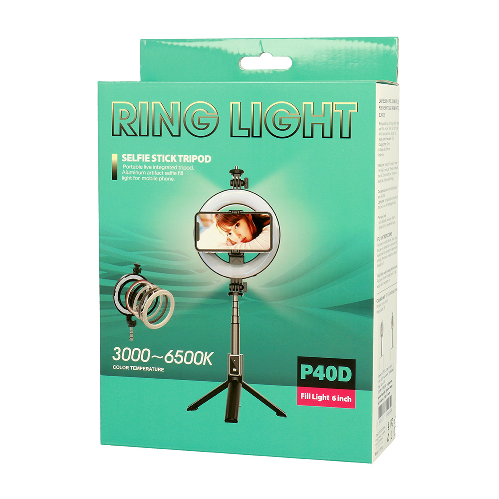 Statyw wysignik selfie tripod z lamp piercieniow P40D-2 czarny HUAWEI P9 Lite Premium / 4