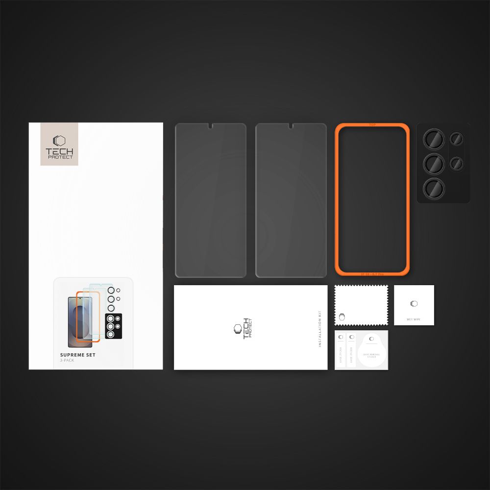 Szk�o hartowane Szk�o Hartowane Tech-protect Supreme Set 3-pack prze�roczyste SAMSUNG Galaxy S25 Ultra / 6