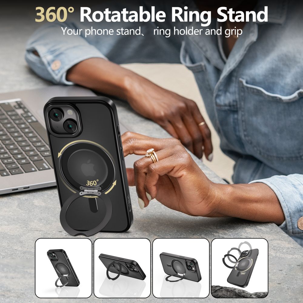 Pokrowiec Tech-protect Magring Magsafe czarne APPLE iPhone 15 / 8