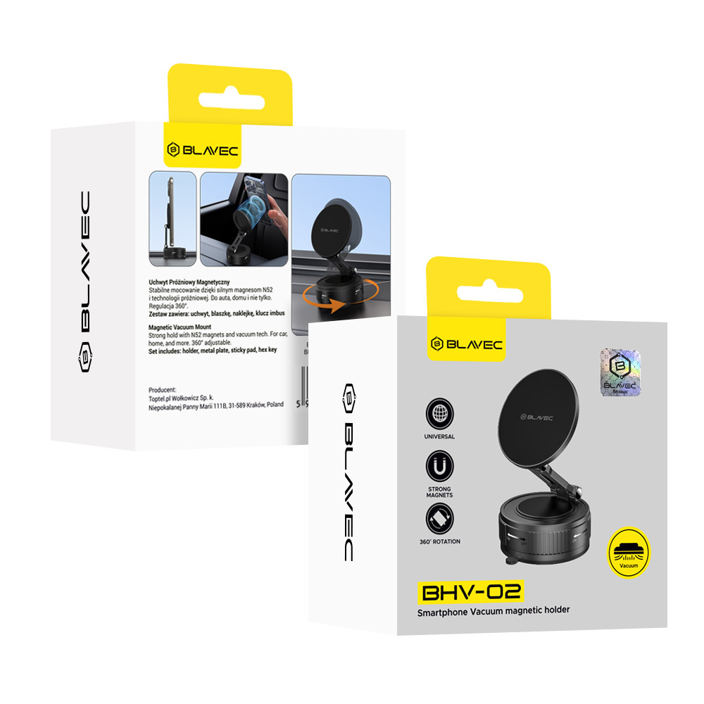 Uchwyt samochodowy Blavec BHV-02 Przyssawka Pr�niowa magnetyczny czarny Xiaomi Redmi 13C 5G / 8