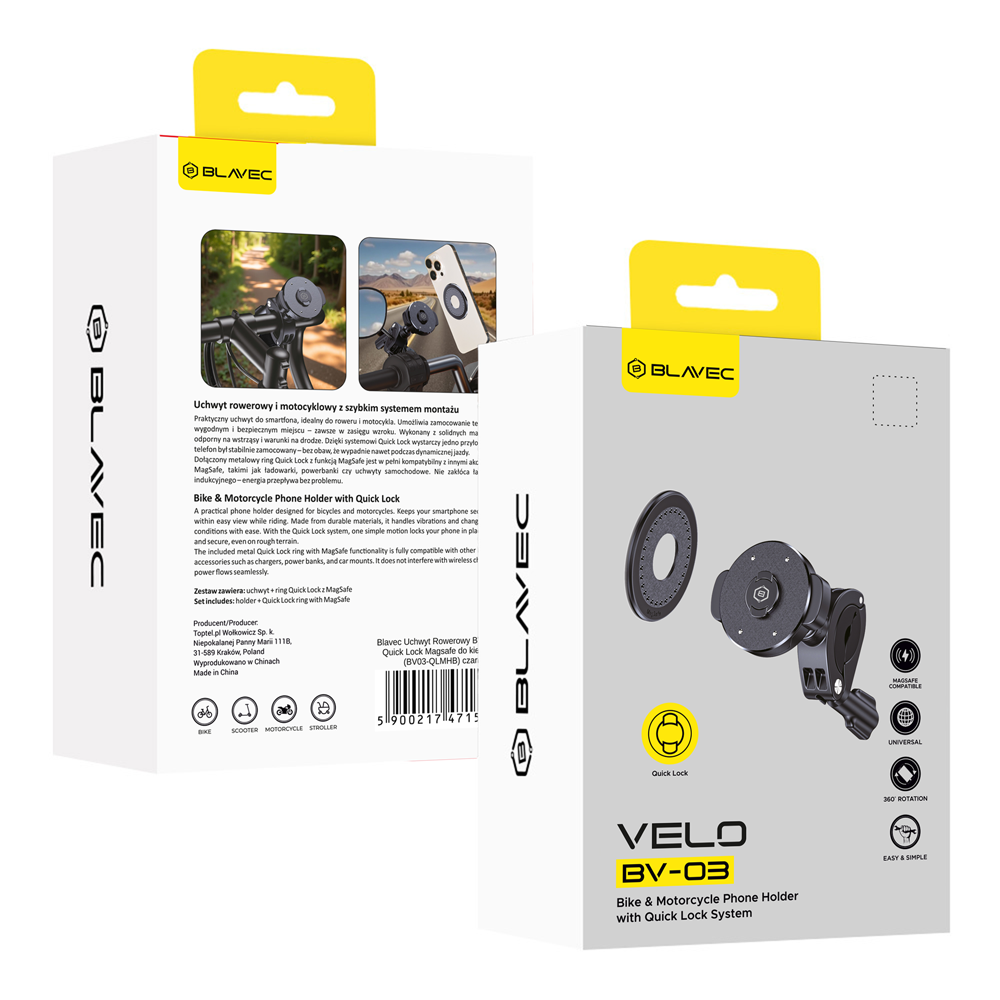 Uchwyt rowerowy na kierownic� Blavec BV-03 Velo Quick Lock MagSafe czarny SAMSUNG Galaxy A71 5G / 11