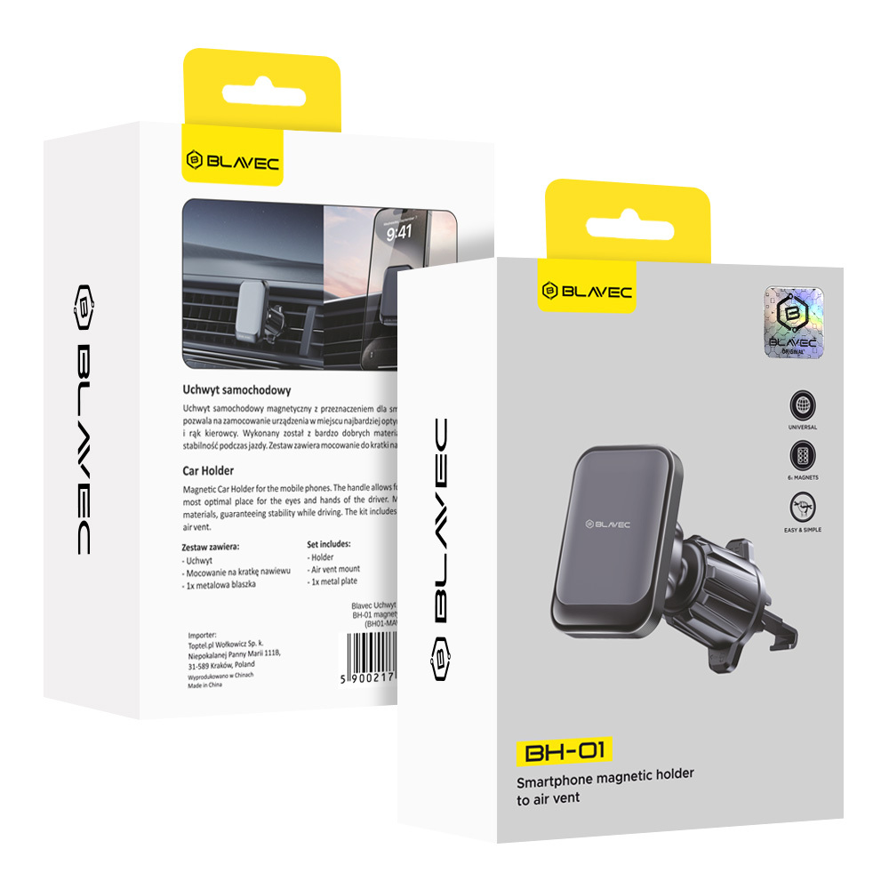Uchwyt samochodowy Blavec BH-01 magnetyczny do kratki czarny SAMSUNG Galaxy A51 / 6