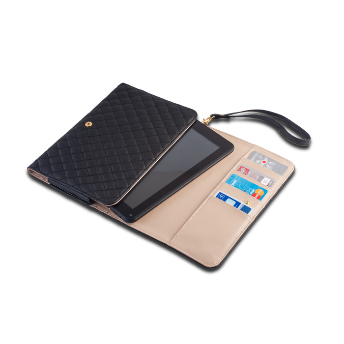 Pokrowiec etui portfelowe pikowane tablet czarne SAMSUNG SM-T111 Galaxy Tab 3 Lite / 2