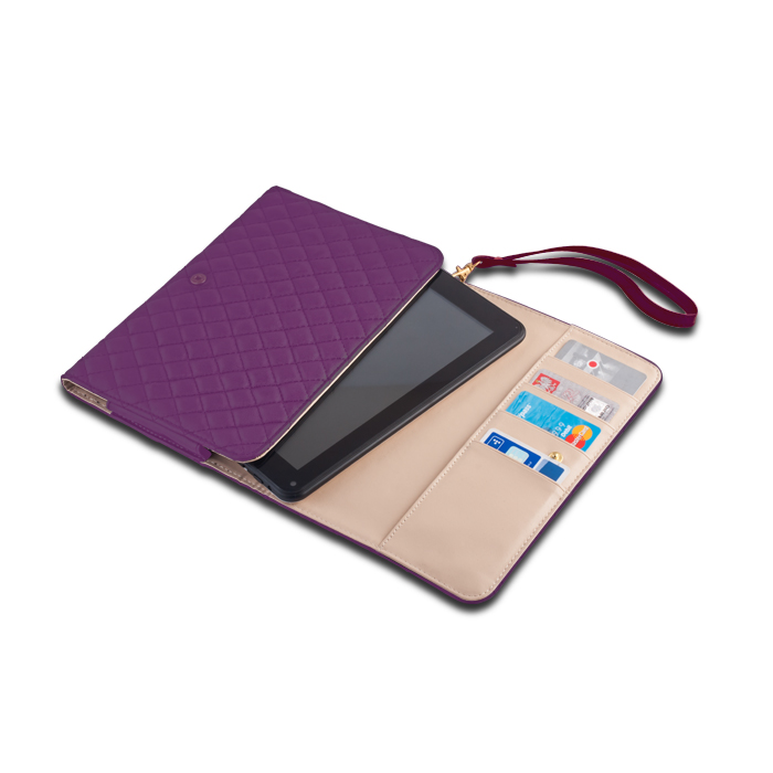 Pokrowiec etui portfelowe pikowane tablet fioletowe SAMSUNG SM-T111 Galaxy Tab 3 Lite / 2