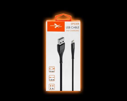 Kabel USB eXtreme Spider 3A 1,5m Lightning czarny APPLE iPhone SE 3 / 3